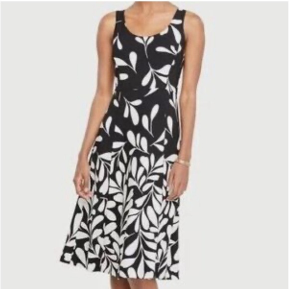 Ann Taylor Sheath Dress Women Sz 4P Black White Sleeveless Fit Flare A Line Work - Picture 1 of 9